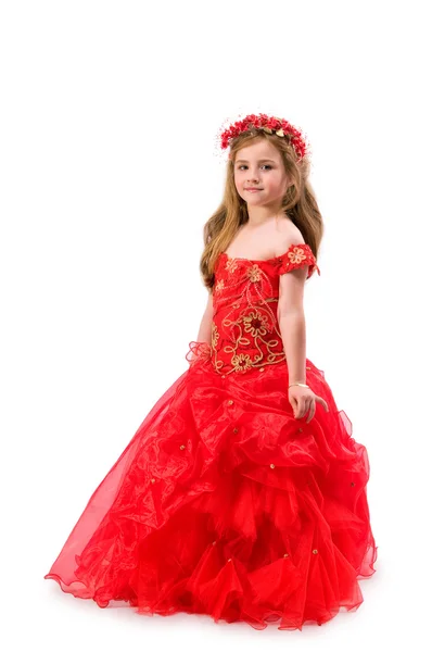 Tiener meisje in een rode jurk — Stockfoto