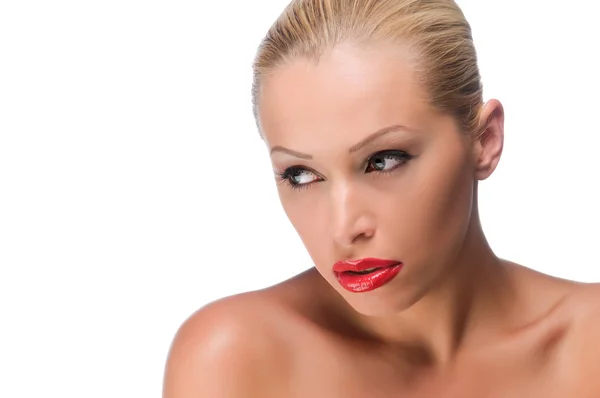 Kobieta z jaskrawoczerwone usta — Zdjęcie stockowe
