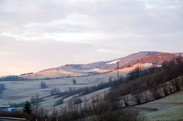 山や木のある冬の風景 — ストック写真