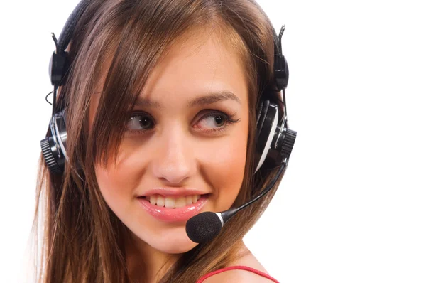 Beautiful woman with headset smiling — Stock Photo, Image
