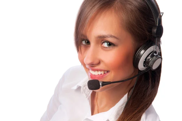 Beautiful woman with headset smiling — Stock Photo, Image