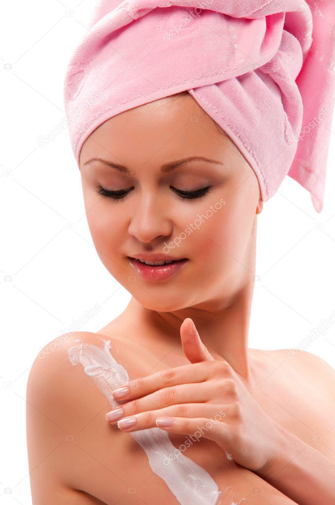Young woman after washing