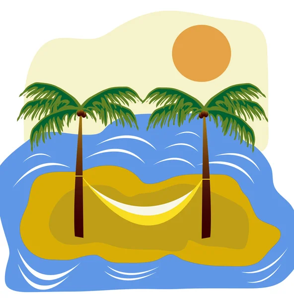 Морской остров с пальмой и гамаком — стоковое фото