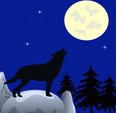 Wolf wails on moon clipart