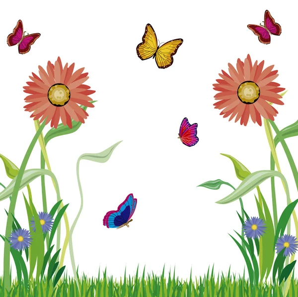 草本 flowerses 和蝴蝶 — 图库照片