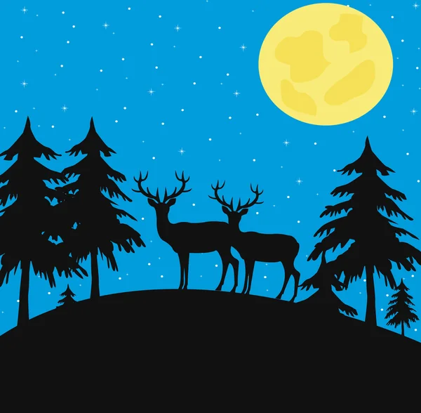 Noční dřevo s jeleni — Stock fotografie