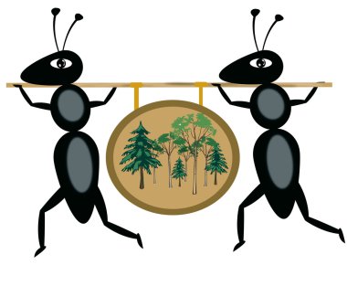 Two black ants carry picture on stick clipart