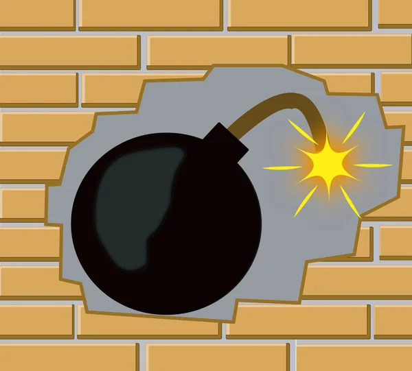 Bombe dans le mur de briques — Photo