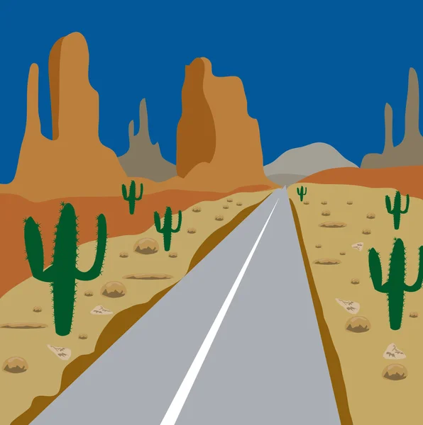 Auto silnice mezi kaktusy a písek — Stock fotografie