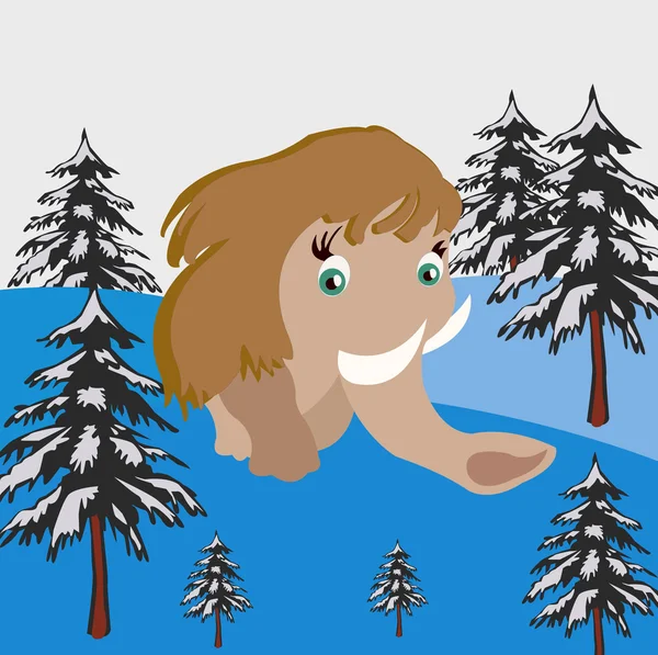 Mammoth går på snö trä — Stockfoto