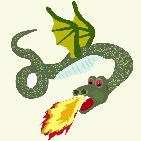 Okřídlený drak vyvrhnout plamen — Stockový vektor