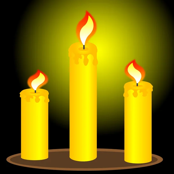 Three alight candles — Stock Vector
