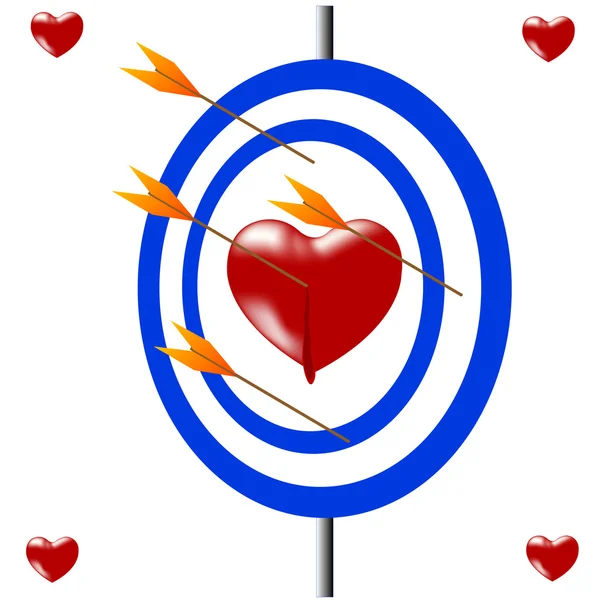 Przebite serce w centrum tarczy koleją dart — Wektor stockowy