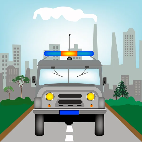 Police car on road — Stock Vector