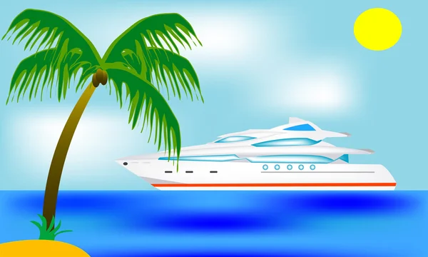 Blanching barca a vela lungo la costa tropicale — Vettoriale Stock