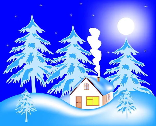 Lodge i trä i vinter — Stock vektor