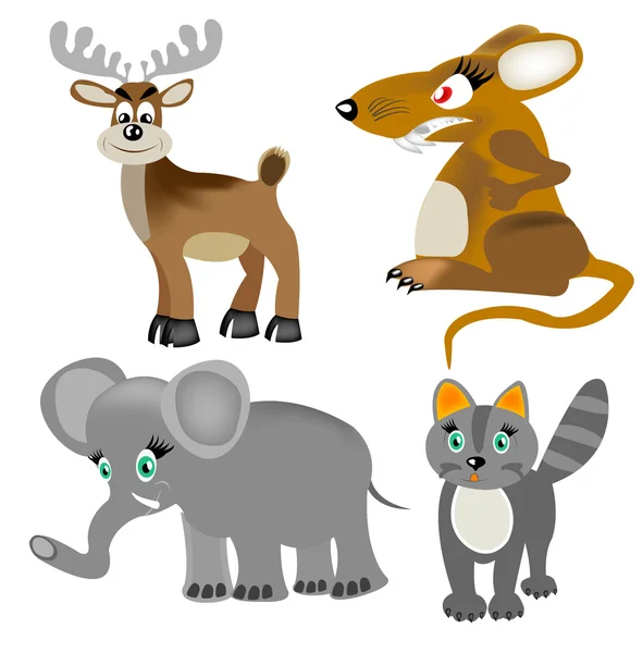 Ilustrace Různých Zvířat Bílém Pozadí — Stockový vektor