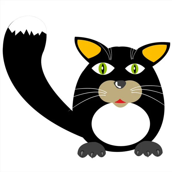 Ritning Den Svarta Katten Vit Bakgrund — Stock vektor