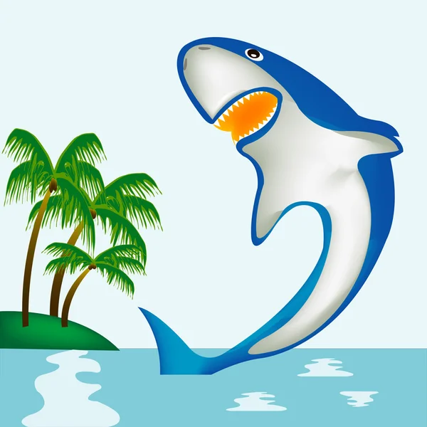 Requin au bord de la côte de l'île tropicale — Image vectorielle