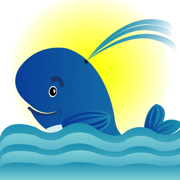 Whale in turn blue sea — Stock Vector