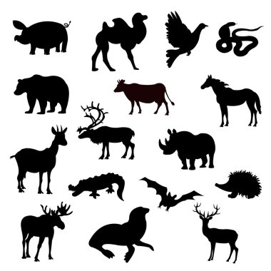 Silhouettes animal on white background clipart