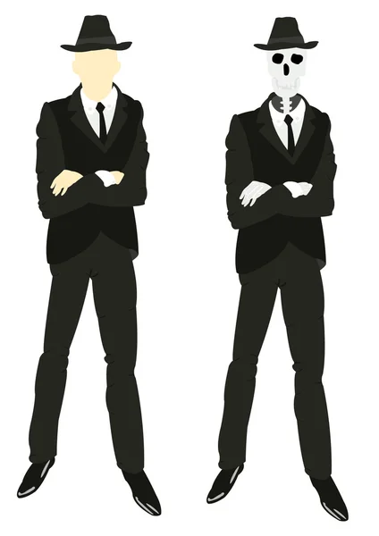 Persons and skeleton in suit and tie — Stock Vector