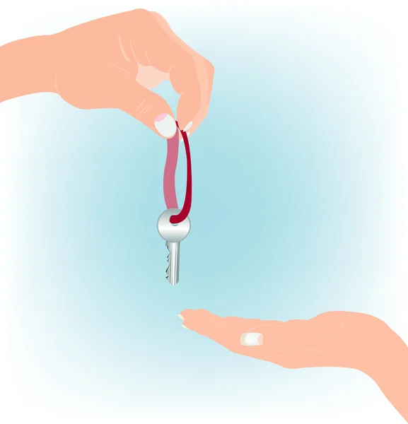 Main masculine donnant la clé et la paume féminine — Image vectorielle