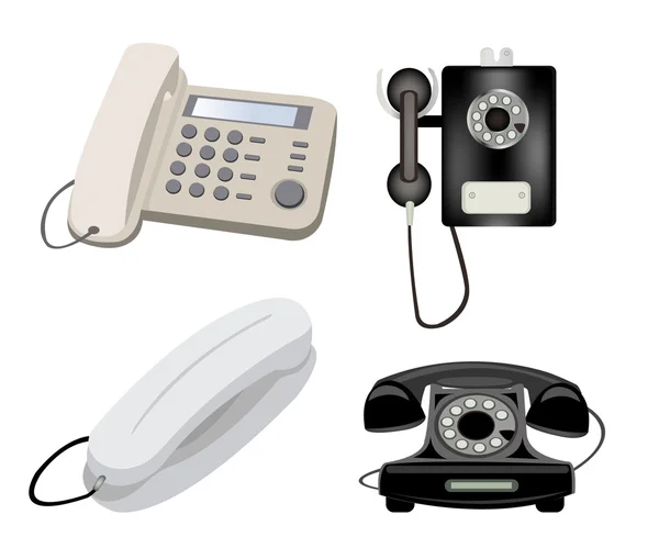 各不相同的白色背景上的固定电话 — 图库矢量图片