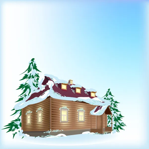 Country house i snö. — Stock vektor