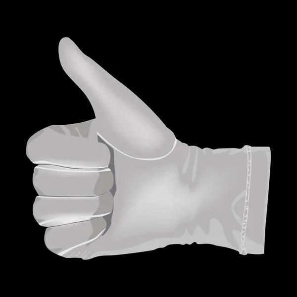 La mano en un guante blanco muestra un símbolo de victoria . — Vector de stock