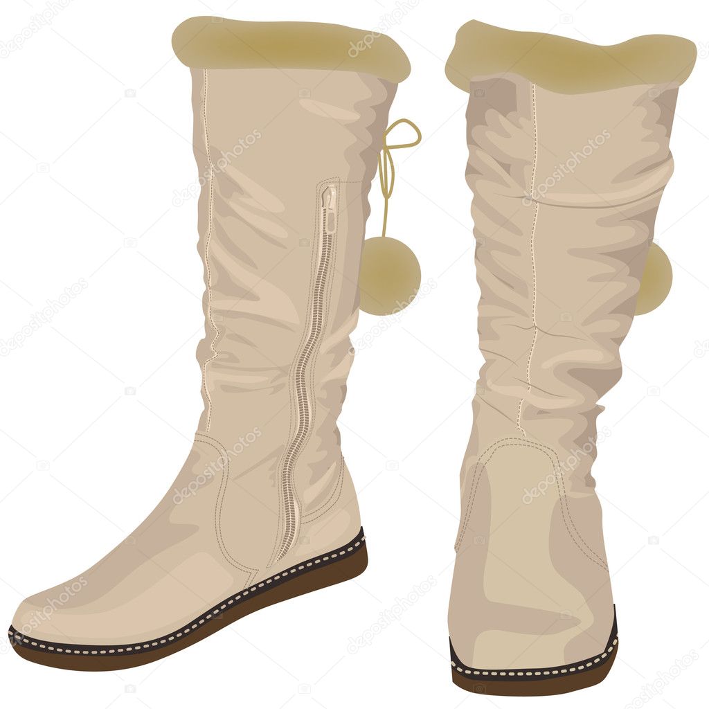 White women's boots with fur
