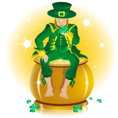 Saint Patrick and pot gold. Illustration in vector format EPS clipart