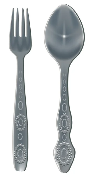 Silver Spoon Fork Illustration Vector Format Eps — Stock Vector