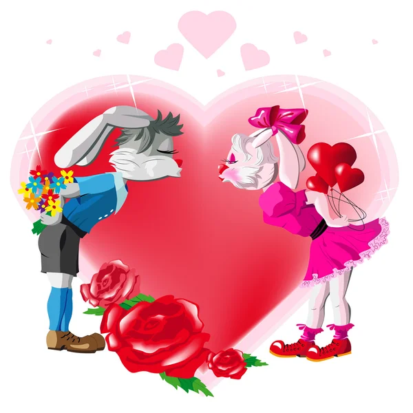 Due Amanti Che Baciano Coniglio Illustrazione Formato Vettoriale Eps — Vettoriale Stock