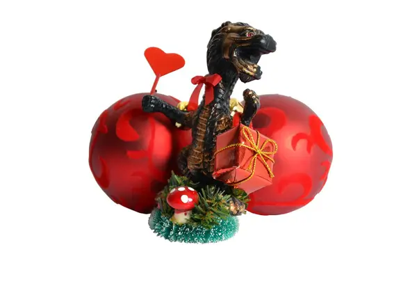 Dragão carregando um presente para o Natal — Fotografia de Stock