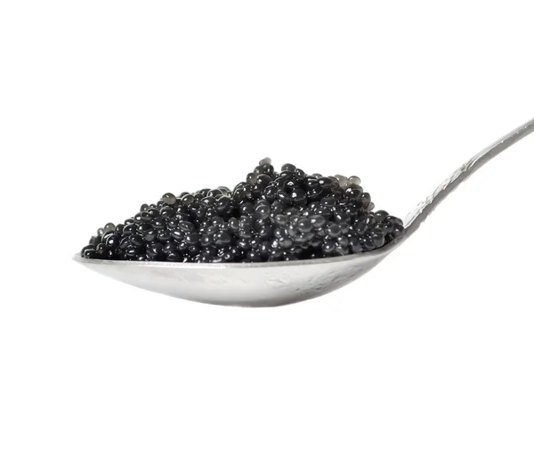 stock image Black caviar in spoon