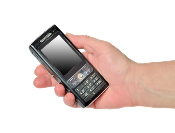 Рука с мобильного телефона — стоковое фото