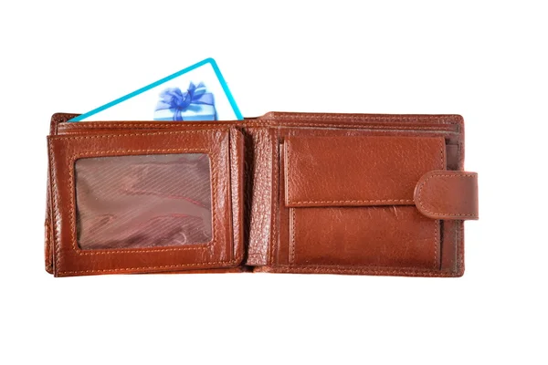 Portefeuille marron avec carte de réduction — Photo