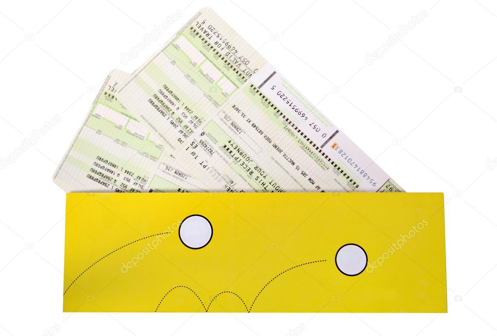 Airtickets to yellow envelope
