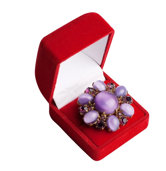 Bijouterie lila en caja roja — Foto de Stock
