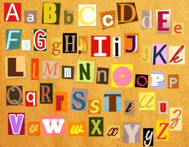 Colorful alphabet with letters torn from newspapers and magazines clipart