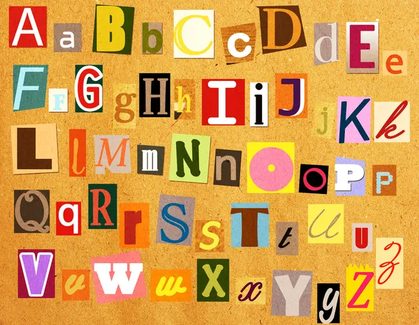 Colorful Alphabet Letters Torn Newspapers Magazines — Stock Photo, Image