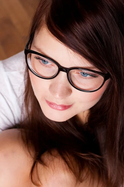 Retrato Beleza Jovem Mulher Óculos Moda — Fotografia de Stock