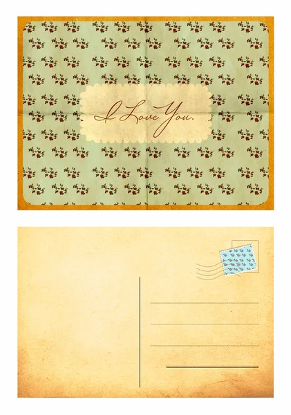 Cartão Postal Vintage Papel Vintage Com Padrão Flores Verso Velho — Fotografia de Stock