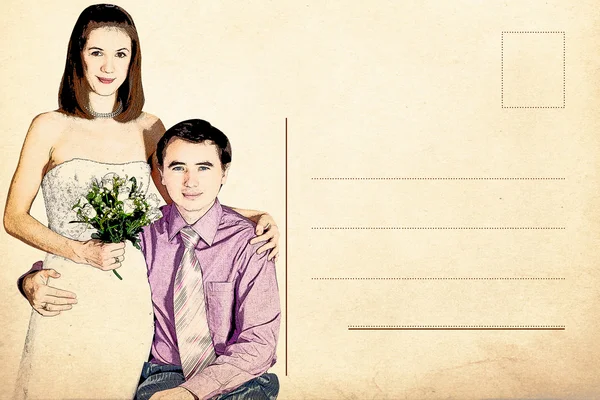 Rückseite Der Alten Hochzeitspostkarte — Stockfoto