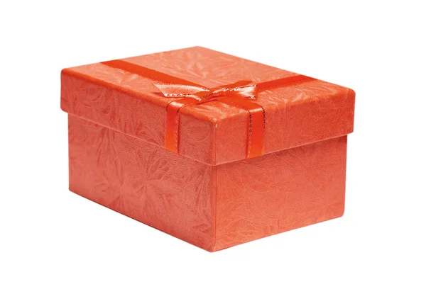 Rote Geschenkbox Auf Weißem Hintergrund Mit Schleife — Stockfoto