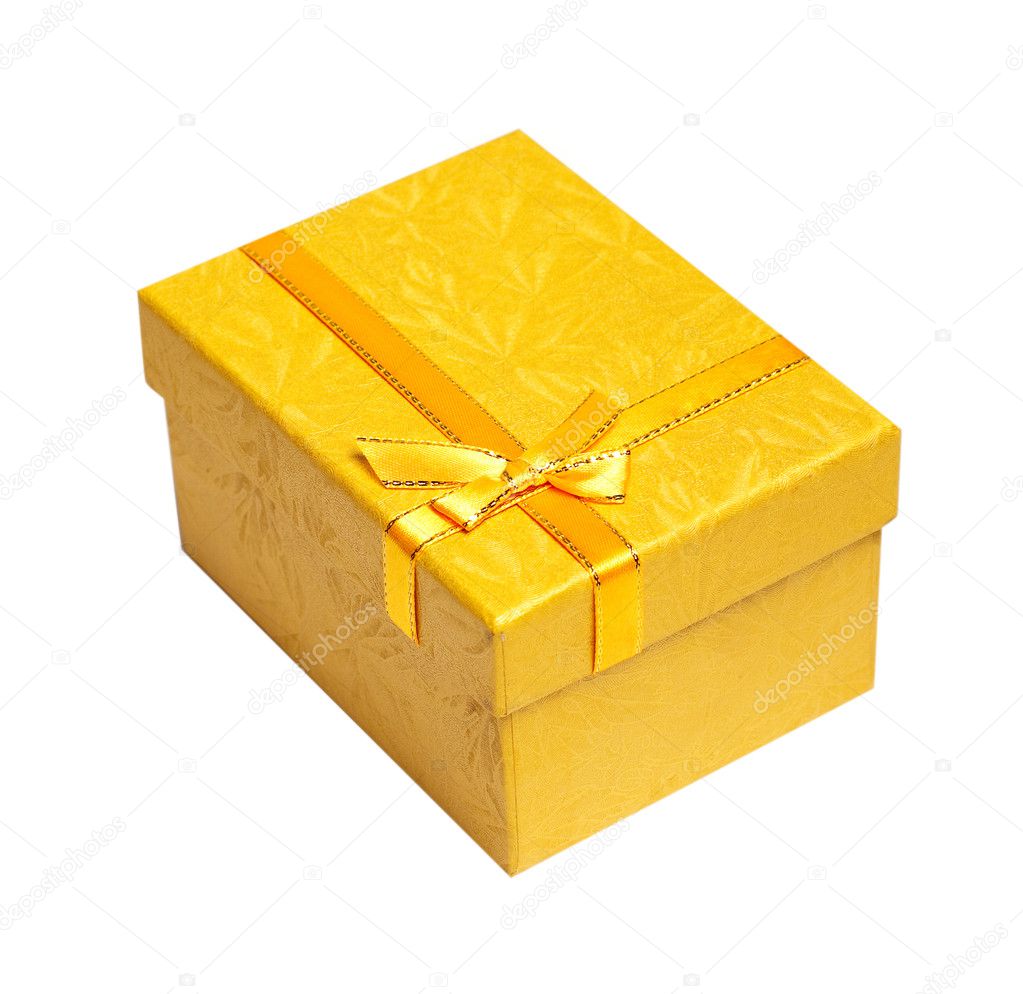 Yellow present box isolated on a white