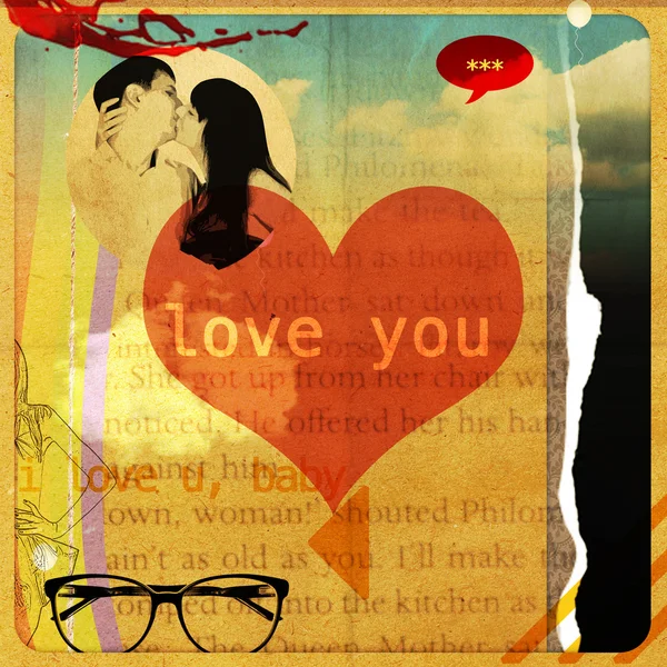 Grunge Pattern Old Postcrds Love — 图库照片