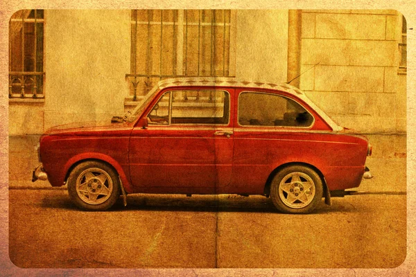Pohlednice červené auto — Stock fotografie