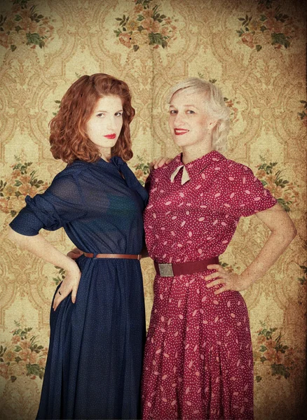 Vinobraní fotografie s dvěma dívkami, krása — Stock fotografie